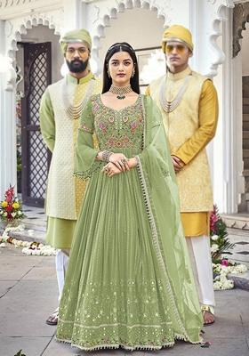 Green Embroidered Georgette Salwar Kameez With Dupatta