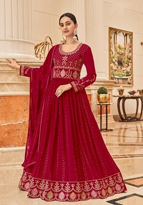 Pink Embroidered Georgette Salwar Kameez With Dupatta