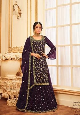 Purple Embroidered Georgette Salwar Kameez With Dupatta