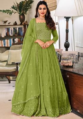 Green Embroidered Georgette Salwar Kameez With Dupatta