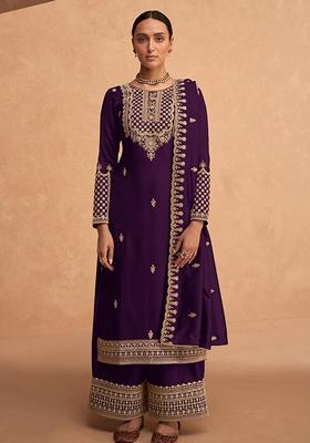 Purple Embroidered Georgette Salwar Kameez With Dupatta