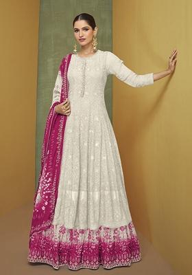 White Embroidered Georgette Salwar Kameez With Dupatta