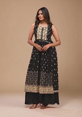 Black Embroidered Georgette Salwar Kameez With Dupatta