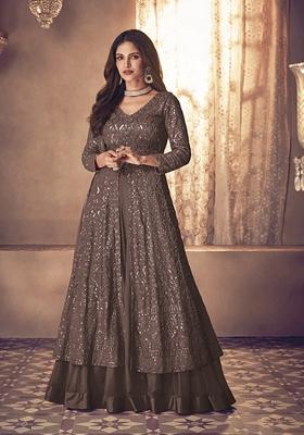 Brown Embroidered Georgette Salwar Kameez With Dupatta