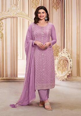 Pink Embroidered Georgette Salwar Kameez With Dupatta