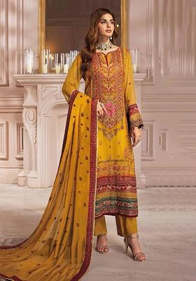Red Embroidered Georgette Salwar Kameez With Dupatta