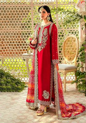 Red Embroidered Georgette Salwar Kameez With Dupatta