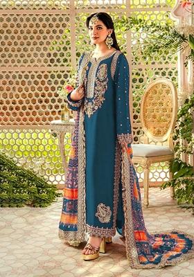 Blue Embroidered Georgette Salwar Kameez With Dupatta