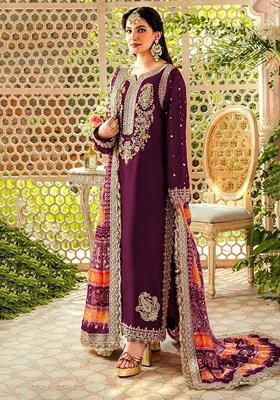 Purple Embroidered Georgette Salwar Kameez With Dupatta