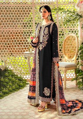 Black Embroidered Georgette Salwar Kameez With Dupatta
