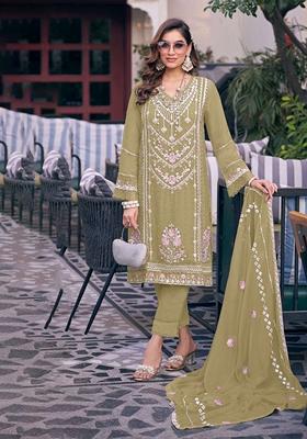Green Embroidered Georgette Salwar Kameez With Dupatta