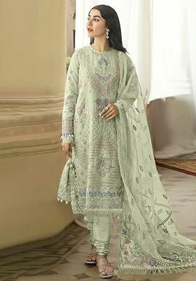 Green Embroidered Georgette Salwar Kameez With Dupatta