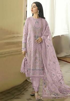 Purple Embroidered Georgette Salwar Kameez With Dupatta