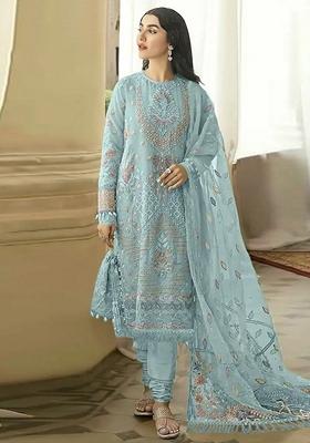 Blue Embroidered Georgette Salwar Kameez With Dupatta