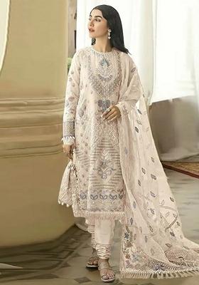 White Embroidered Georgette Salwar Kameez With Dupatta