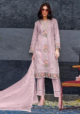 Pink Embroidered Organza Salwar Kameez With Dupatta