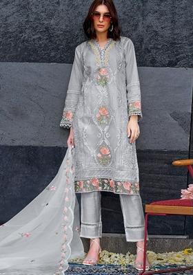 Grey Embroidered Organza Salwar Kameez With Dupatta