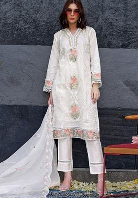 White Embroidered Organza Salwar Kameez With Dupatta