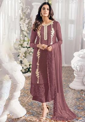 Red Embroidered Georgette Salwar Kameez With Dupatta