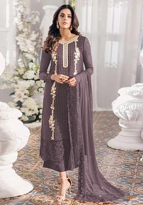 Purple Embroidered Georgette Salwar Kameez With Dupatta
