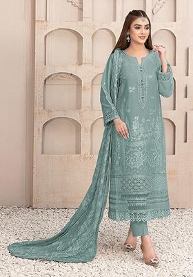 Blue Embroidered Georgette Salwar Kameez With Dupatta