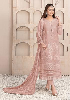 Peach Embroidered Georgette Salwar Kameez With Dupatta