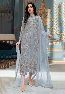 Grey Embroidered Organza Salwar Kameez With Dupatta