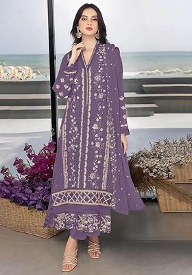 Purple Embroidered Georgette Salwar Kameez With Dupatta