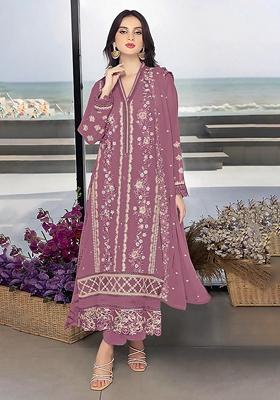 Purple Embroidered Georgette Salwar Kameez With Dupatta