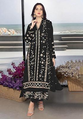 Green Embroidered Georgette Salwar Kameez With Dupatta