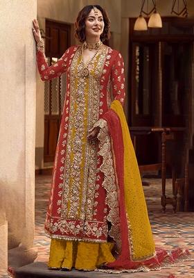 Red Embroidered Organza Salwar Kameez With Dupatta