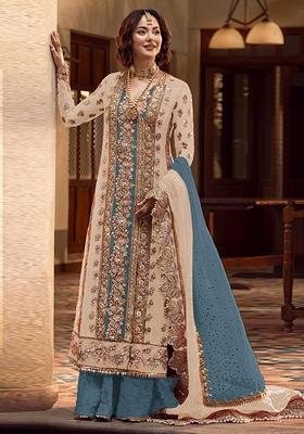 Peach Embroidered Organza Salwar Kameez With Dupatta