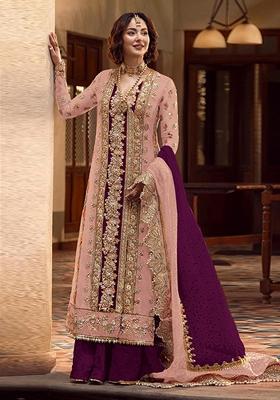 Pink Embroidered Organza Salwar Kameez With Dupatta