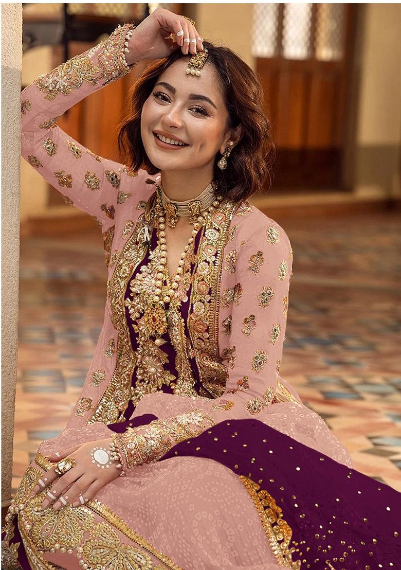 Pink Embroidered Organza Salwar Kameez With Dupatta - Indya