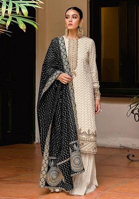White Embroidered Georgette Salwar Kameez With Dupatta