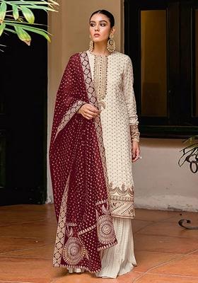 White Embroidered Georgette Salwar Kameez With Dupatta