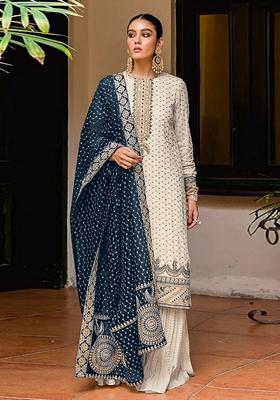 White Embroidered Georgette Salwar Kameez With Dupatta