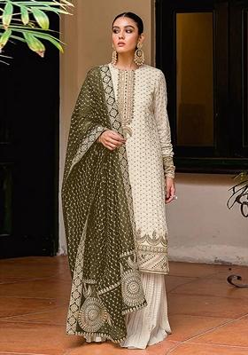 White Embroidered Georgette Salwar Kameez With Dupatta