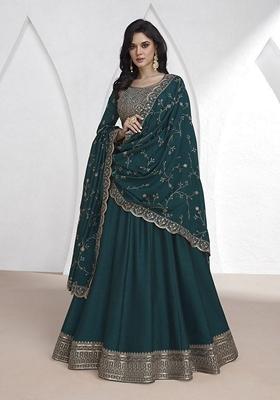 Blue Embroidered Silk Salwar Kameez With Dupatta