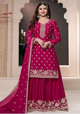 Pink Embroidered Chinon Salwar Kameez With Dupatta