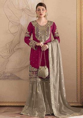 Pink Embroidered Georgette Salwar Kameez With Dupatta
