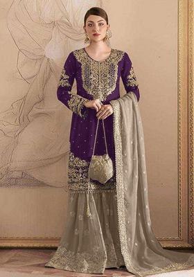 Purple Embroidered Georgette Salwar Kameez With Dupatta