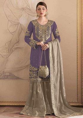 Purple Embroidered Georgette Salwar Kameez With Dupatta
