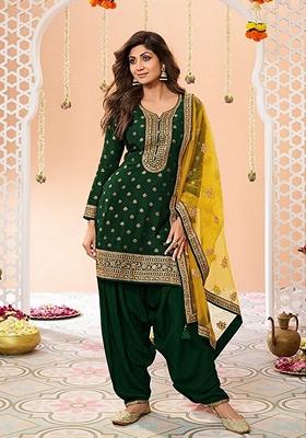 Green Embroidered Viscose Salwar Kameez With Dupatta