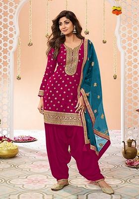Pink Embroidered Viscose Salwar Kameez With Dupatta