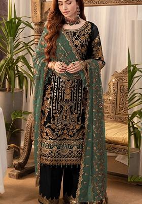Black Embroidered Georgette Salwar Kameez With Dupatta