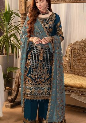 Blue Embroidered Georgette Salwar Kameez With Dupatta