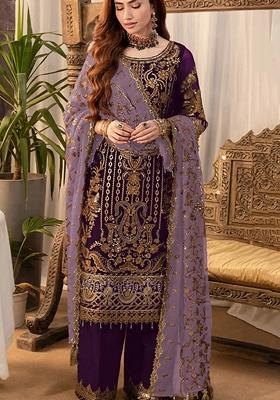 Purple Embroidered Georgette Salwar Kameez With Dupatta