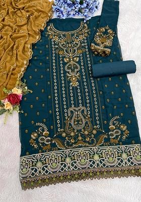 Blue Embroidered Georgette Salwar Kameez With Dupatta
