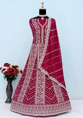 Pink Embroidered Georgette Anarkali Set With Dupatta